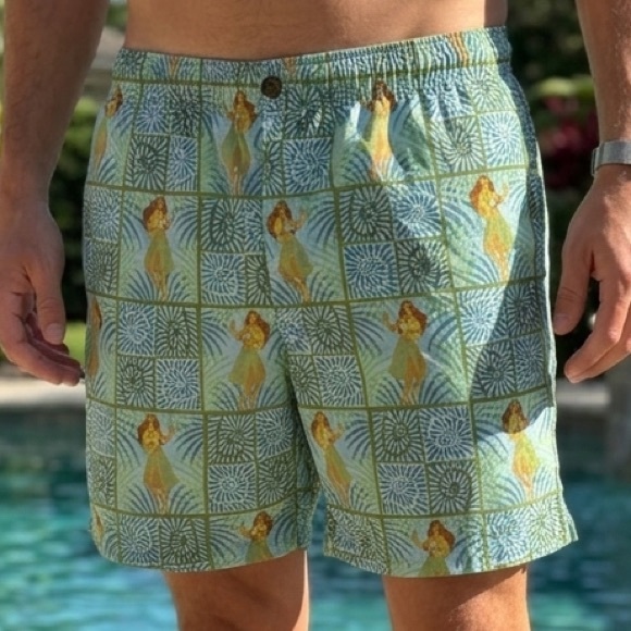 Tommy Bahama Other - Tommy Bahama Hula Girl Swim Trunks S Blue Green Geometric Mesh Lined Nylon T9318